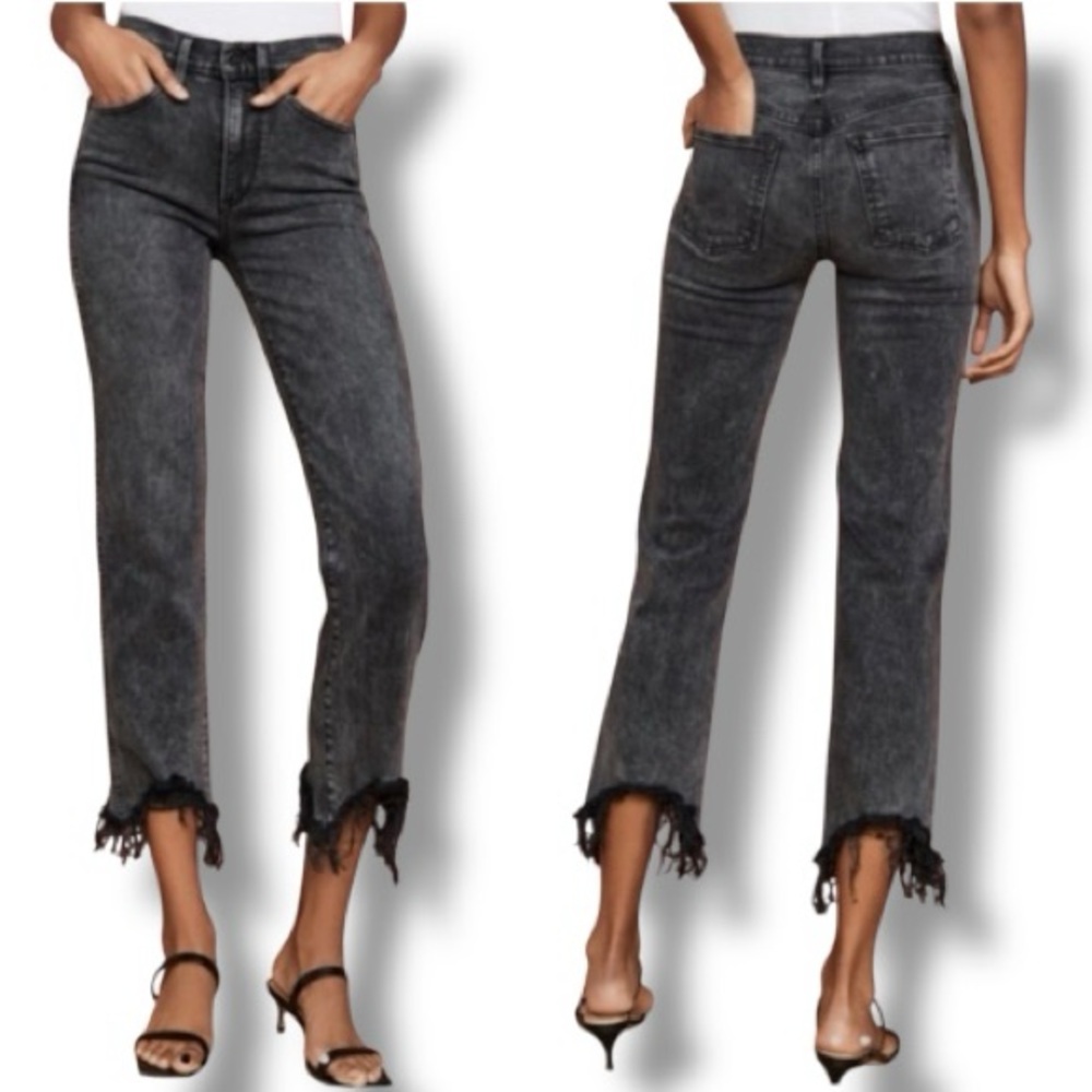 3x1 NYC Denim Austin Crop Fray Straight-Leg Jeans Rush Washed Black Gray Size 30 - Picture 5 of 11